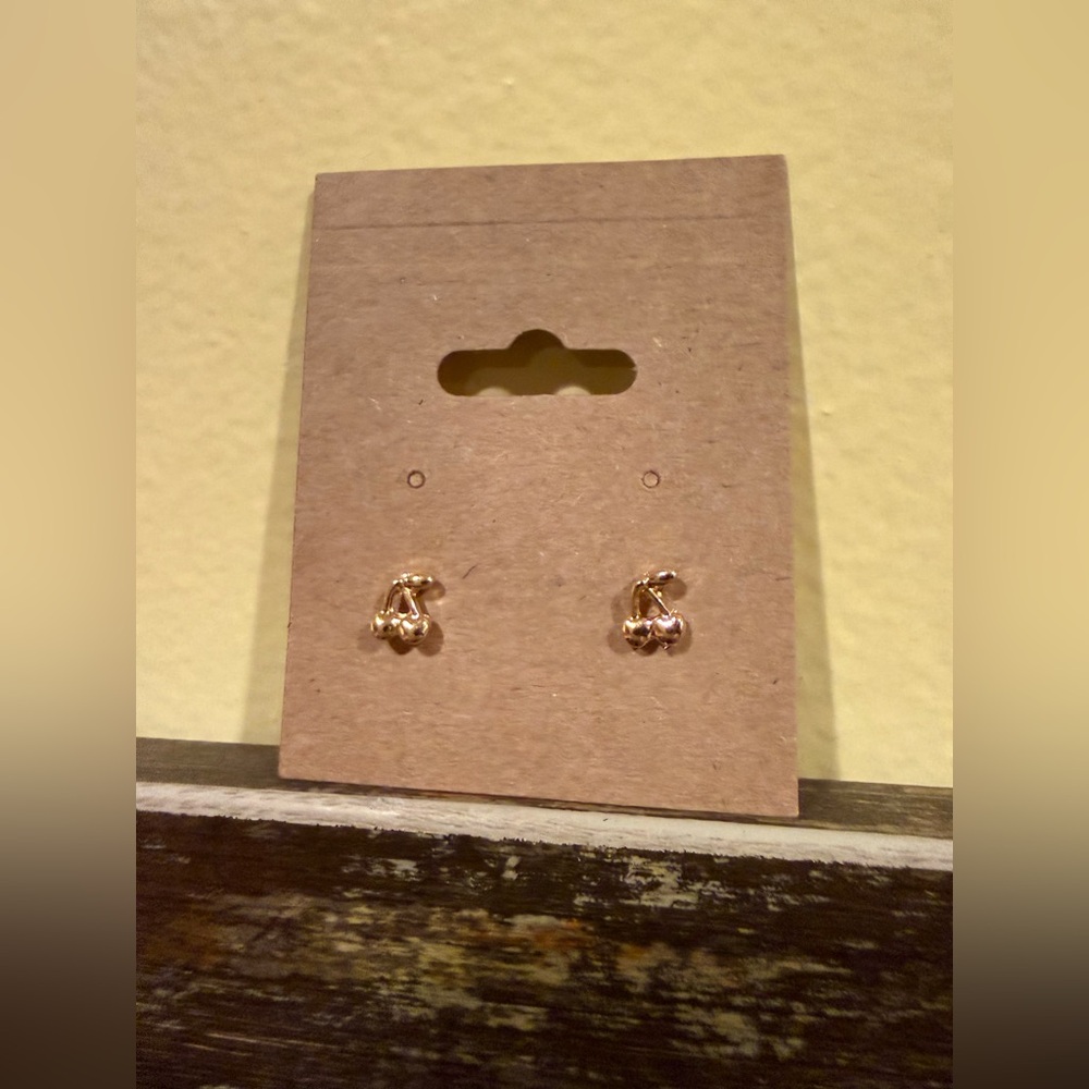Gold Cherry Stud Earrings